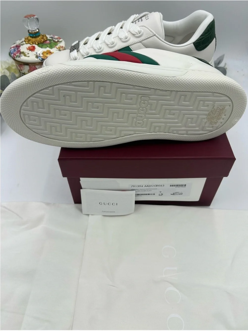 Men’s Gucci ace Webb stripe leather sneakers size 9 fits 10 US made in Italy